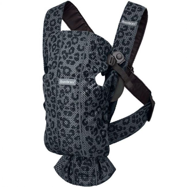 Mochila Porta Bebé Mini Antracita y Leopardo Mesh