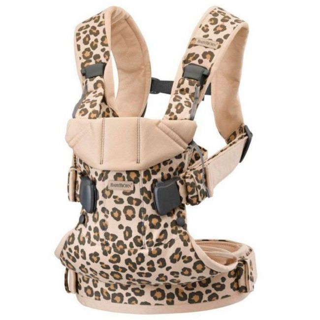 Mochila Porta Bebe One Algodon Beige y Leopardo