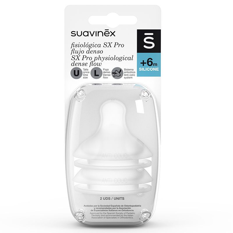 Biberón con tetina de silicona fisiológica SX Pro flujo denso +6 meses Suavinex  360 ml.