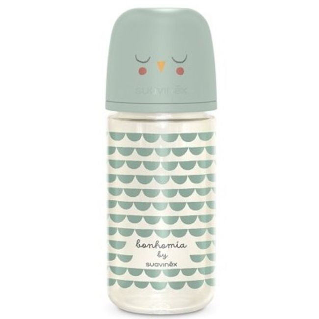 BIBERÓN VIDRIO 240ML BONHOMIA FEATHER VERDE