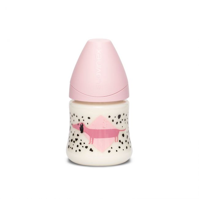 Biberón 150 ML Tetina Redonda Flujo Lento Silicona Perros Rosa