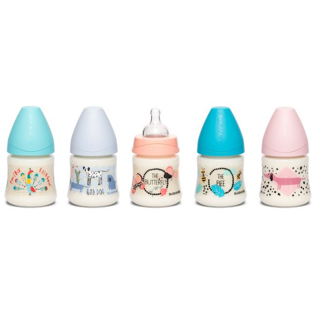 Biberón 150 ML Tetina Redonda Flujo Lento Silicona Perros Rosa