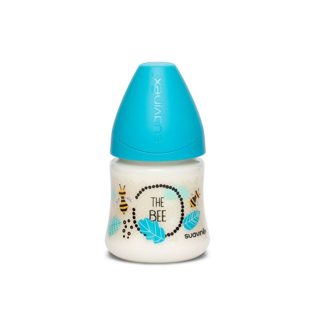 Biberón 150 ML Tetina Redonda Flujo Lento Silicona Abeja Azul