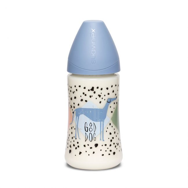 Biberón 270 ML Tetina 3 Posiciones Silicona Perros Azul