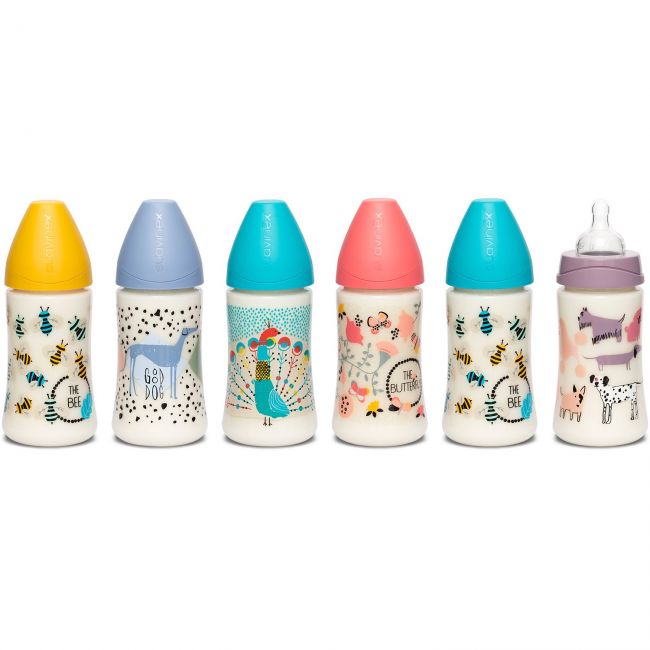 Biberón 270 ML Tetina 3 Posiciones Silicona Perros Azul