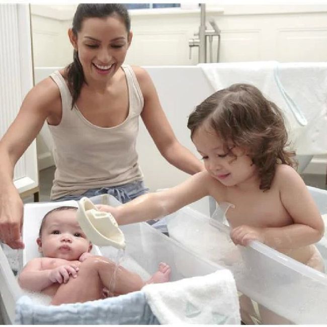 Set de Bañera Plegable Bebé Flexi Bath Sandy Beige Transparente con Asiento