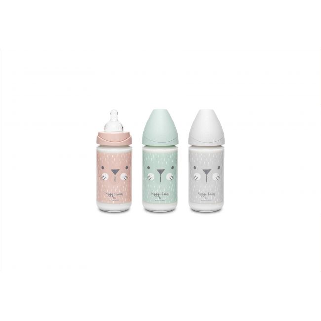 Biberón Vidrio 240ml Tetina 3 Posiciones 0m+ Hygge Rabbit Rosa