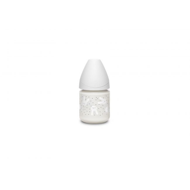 Biberón Vidrio 120ml Tetina 3 Posiciones 0m+ Hygge Rabbit Gris