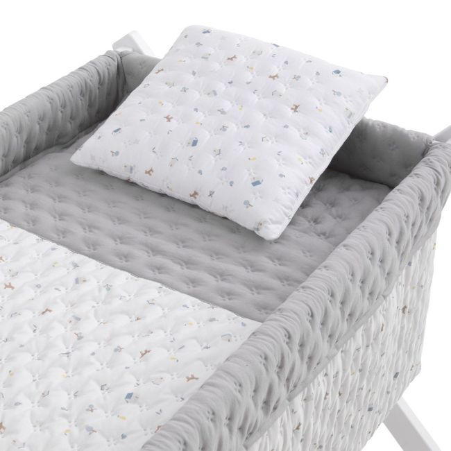 Minicuna Tesoura Madeira House Azul/Branco 55X87X74 Cm