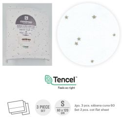 Tríptico de Lençóis para Berço 60 60X120X1 Cm Estrelas Cinza